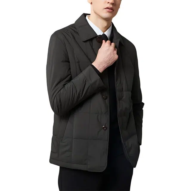 佛朗尼·齐拉 纯色翻领纽扣长袖棉服 男款 墨绿色