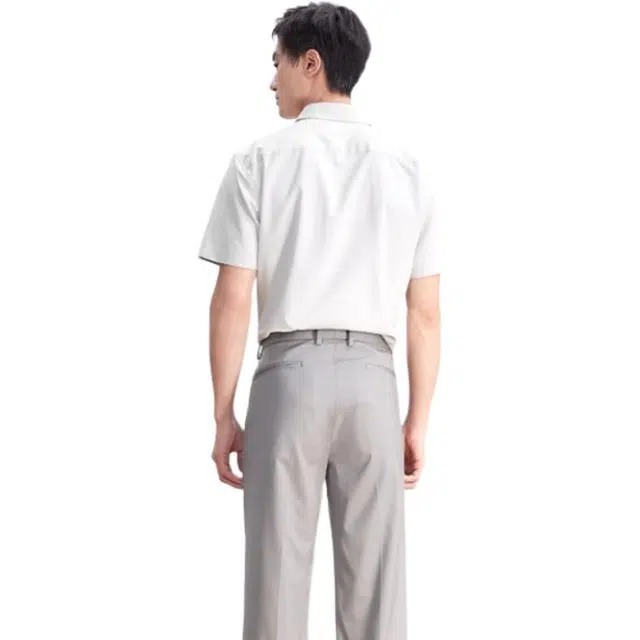 依文 纯色商务修身尖领短袖衬衫 男款 灰色