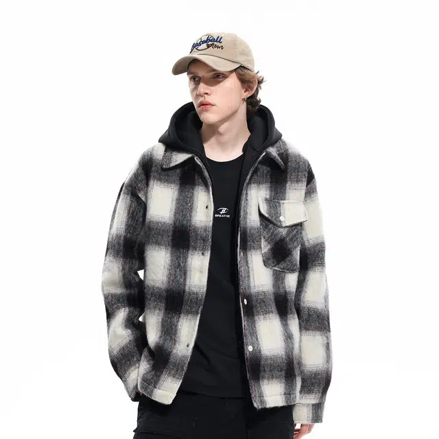 雅鹿 美式潮流时尚百搭连帽休闲宽松简约高级感格子夹克外套 男女同款