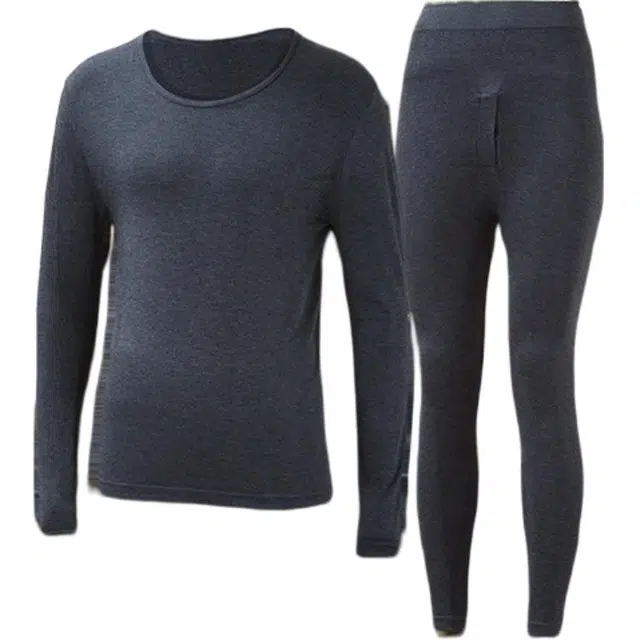 雅鹿 圆领高弹吸湿透气柔软纯色简约保暖套装 男款