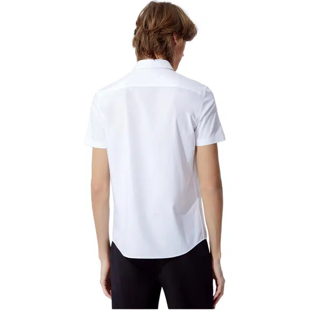 依文 休闲修身翻领职业纯色短袖衬衫 男款 白色