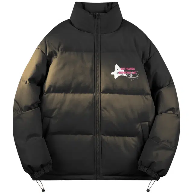 吾皇猫 美式复古卡通动漫创意印花学院风简约百搭基础款立领休闲棉服 男女同款