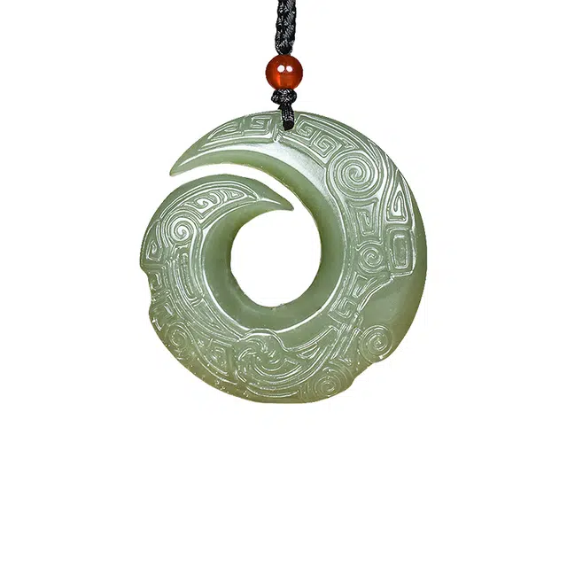 舒杰 国潮风精雕 时来运转平安扣吊坠 和田玉 青白玉 男女同款情侣款