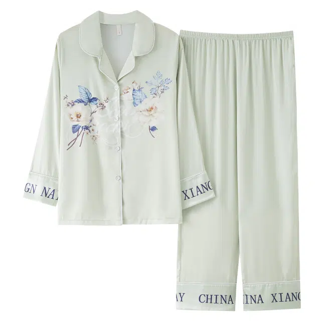 睦隆世家 简约细腻舒适亲肤长袖长裤家居服可外穿透气不易起球轻盈清爽轻柔睡衣套装 女款 浅绿色