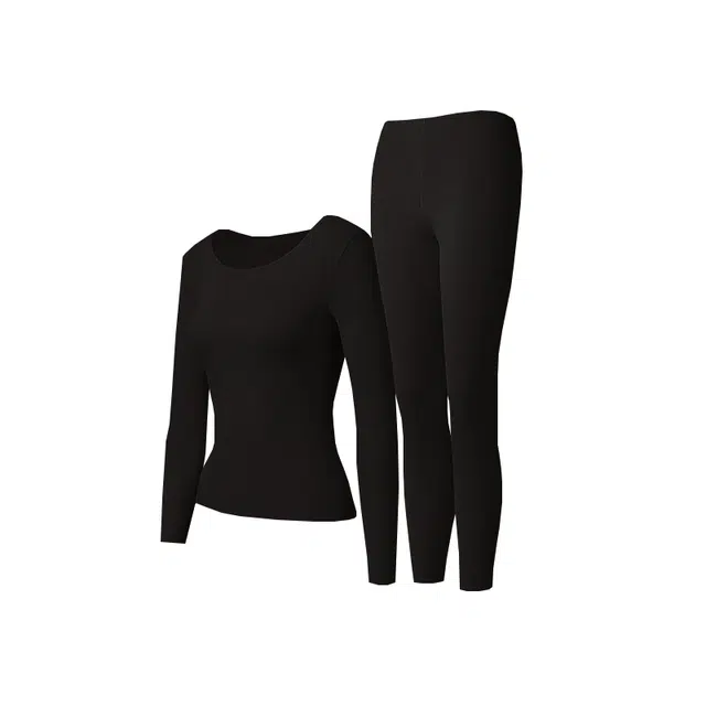 古今 隐形无痕圆领套头长袖打底上衣长裤保暖套装 女款