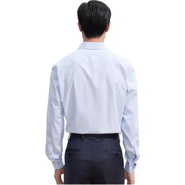 依文 商务休闲纯色长袖衬衫 男款 兰色