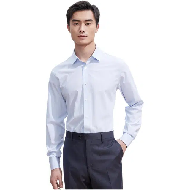 依文 商务休闲纯色长袖衬衫 男款 兰色