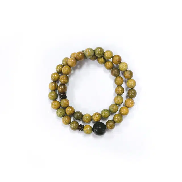 京华录 禅意念珠 时来好运 新中式文玩招财双圈叠戴佛珠 护身转运珠 绿檀 手串 男女同款情侣款