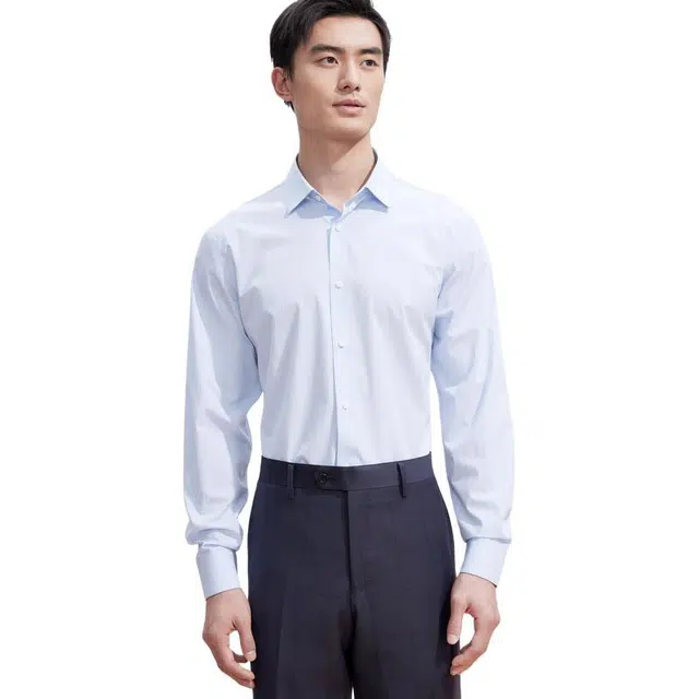 依文 商务休闲纯色长袖衬衫 男款 兰色