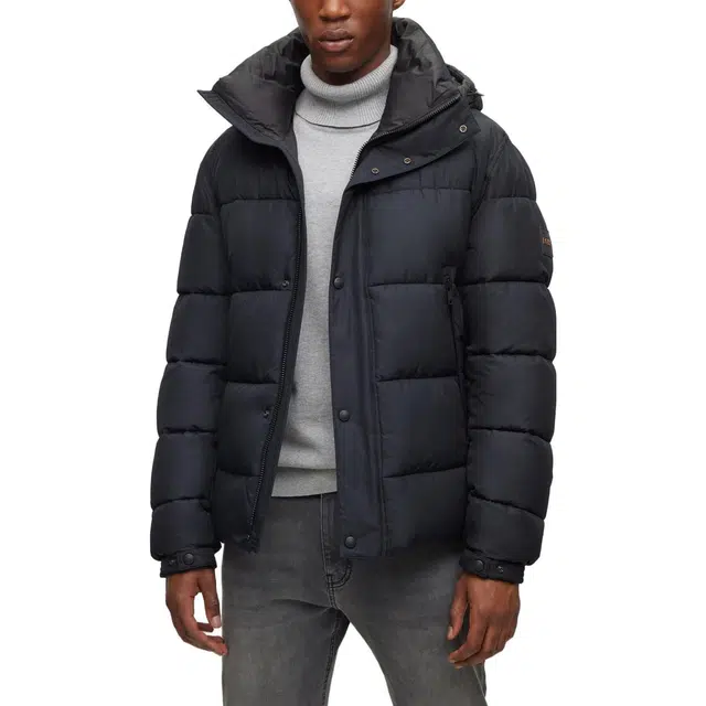 HUGO BOSS Water-Repellent Hooded Puffer Jacket With Logo Badge