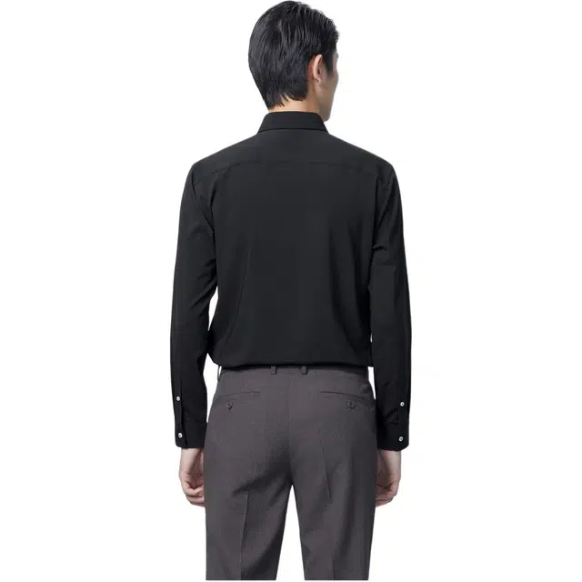 依文 高级商务尖领纯色休闲长袖衬衫 男款 黑色