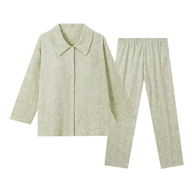 欧诗帛 高颜值简约带胸垫长袖日系睡衣套装 女款 绿色