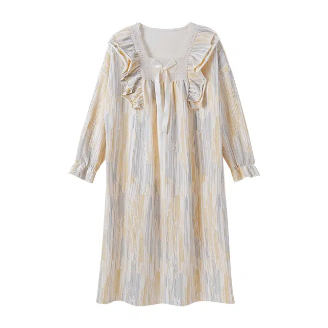 欧诗帛 可外穿带胸垫方领长袖睡裙 女款 杏色