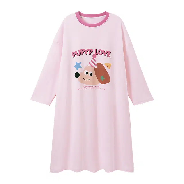 欧诗帛 学生带胸垫高颜值可外穿长袖睡裙 女款 粉色