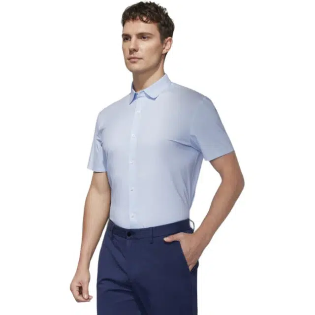 依文 透气商务休闲弹力短袖衬衫 男款 蓝色
