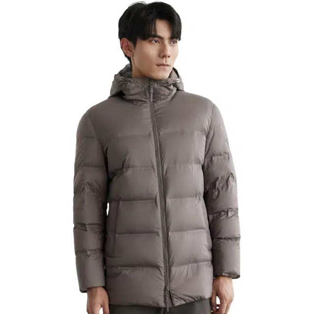 依文 纯色连帽休闲羽绒服 男款 灰咖色