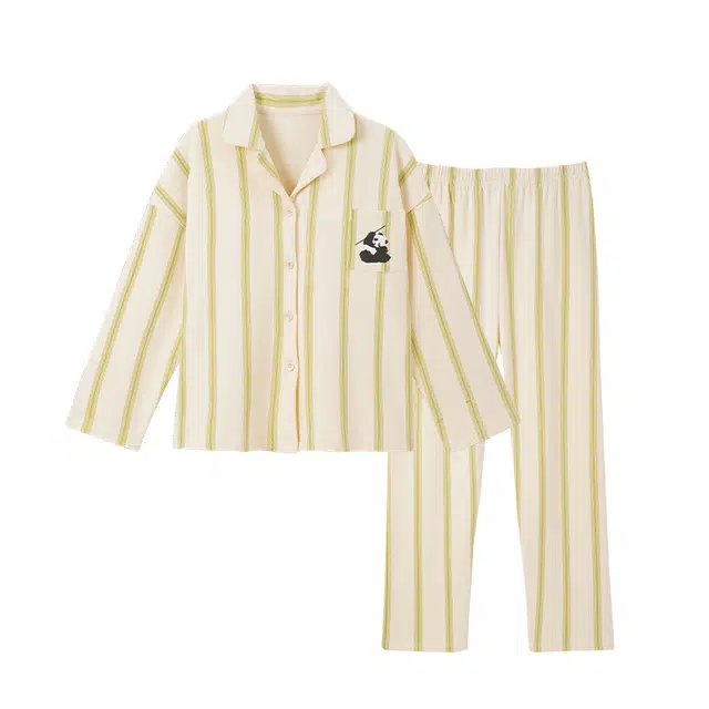 欧诗帛 翻领长袖高颜值可外穿带胸垫舒适长裤睡衣套装 女款 杏色