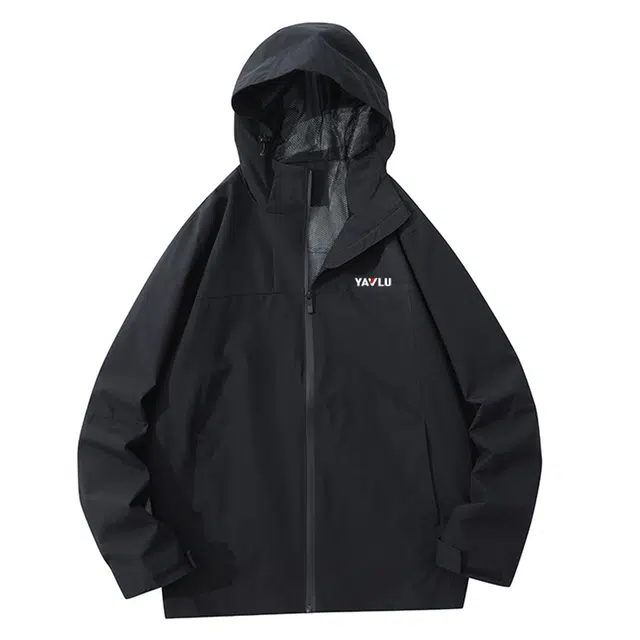 雅鹿  连帽简约百搭时尚三防运功户外登山服潮牌宽松  防水防风耐磨冲锋衣 男 黑色