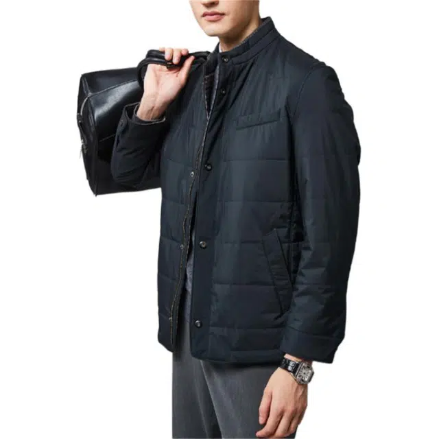 佛朗尼·齐拉 纯色立领纽扣长袖棉服 男款 深灰色