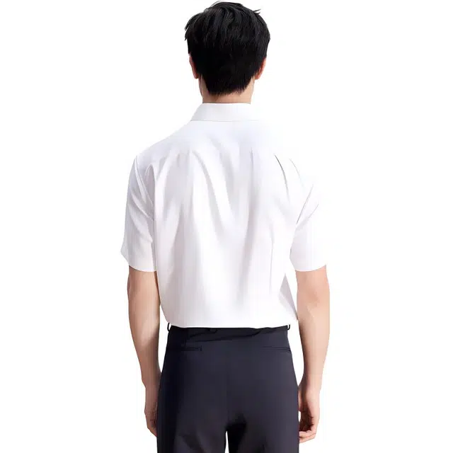 依文 纯色尖领纽扣短袖衬衫 男款 白色