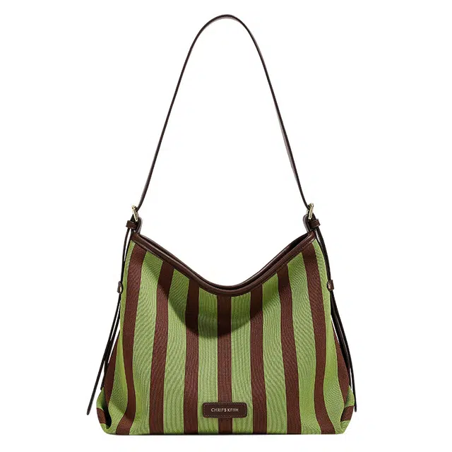 恒源祥 小众条纹个性经典气质时尚潮流潮酷高贵典雅优雅脱俗清新经典大气 帆布 帆布包单肩包 女款 绿色