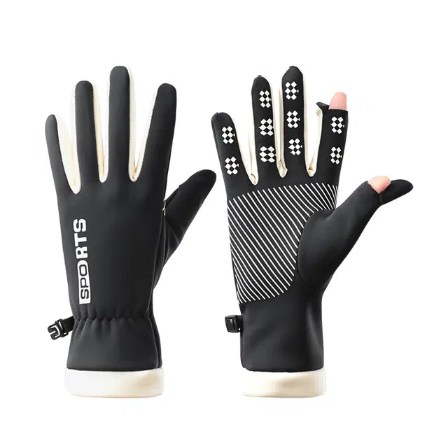 南极人 冬季加绒防风防寒户外骑行开车滑雪内胆露指可触屏防滑 秋冬款 保暖手套 女款