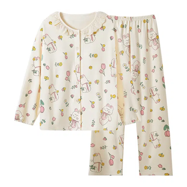 欧诗帛 可外穿带胸垫长袖简约睡衣套装 女款 图色