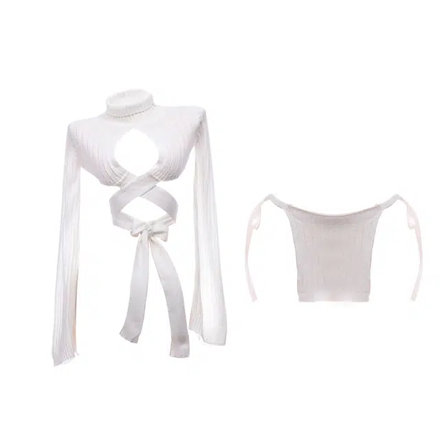TLXT Simple Skin-friendly Tie Sweater Set White