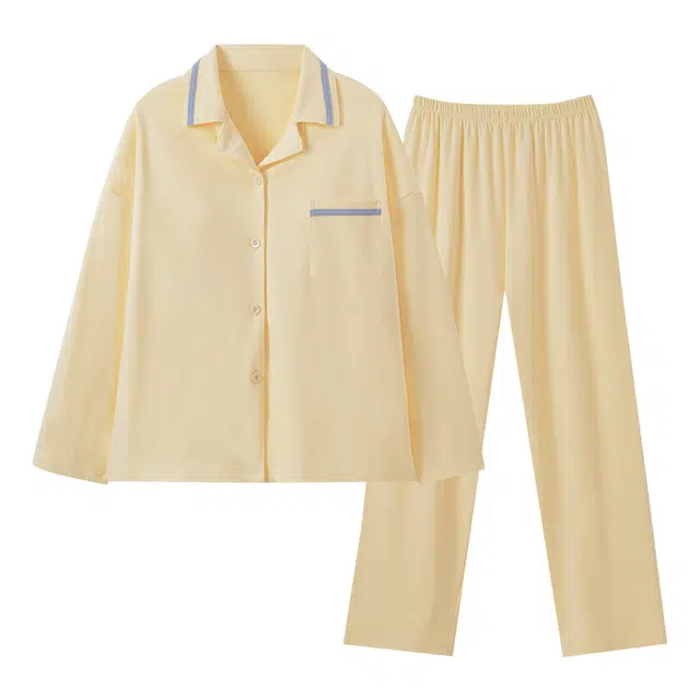 欧诗帛 带胸垫简约休闲长袖长裤春秋睡衣套装 女款 图片色