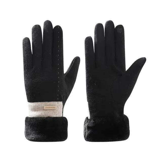 南极人 秋冬款骑行加绒加厚防寒可触屏户外骑车开车防风抗寒 羊毛 保暖手套 女款