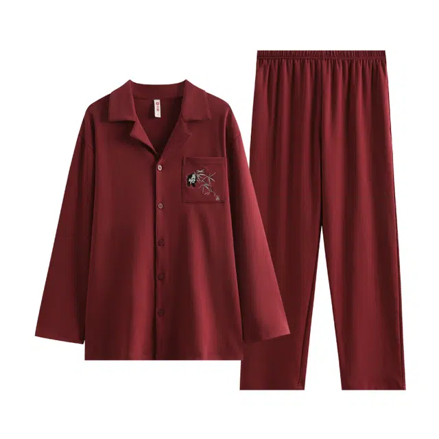 芬腾 舒适亲肤简约长袖长裤睡衣套装 男款 大红