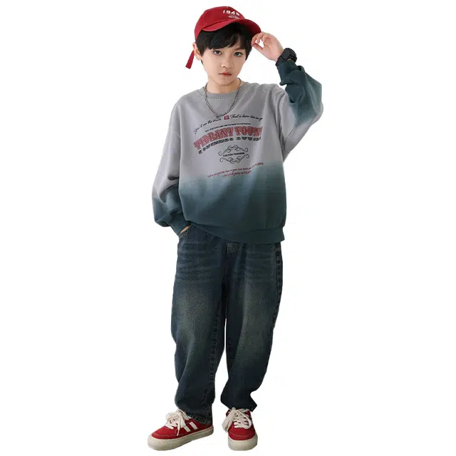 憨憨象 简约字母圆领套头长袖卫衣舒适百搭长裤休闲运动套装 青少年