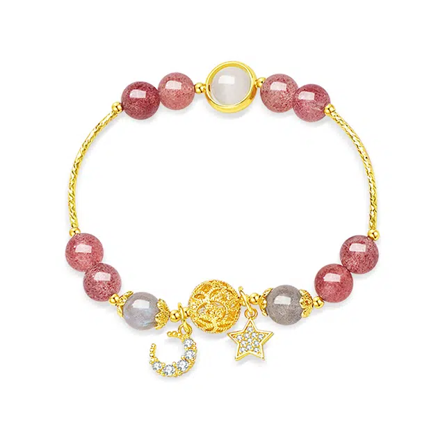 金六福吉祥 星月草莓晶 水晶 手链 女款