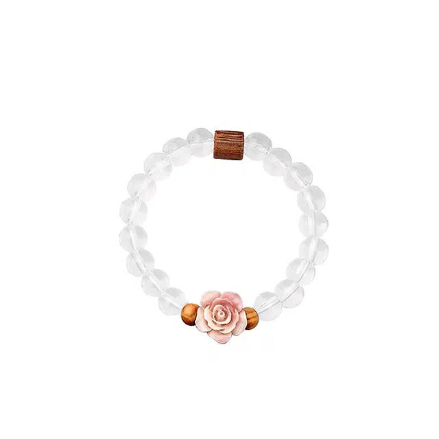 大唐国鼎 精致优雅粉雾玫瑰 温柔气质优雅叠戴白月光素圈 甜美森系小清新 琉璃 玉石手镯 女款