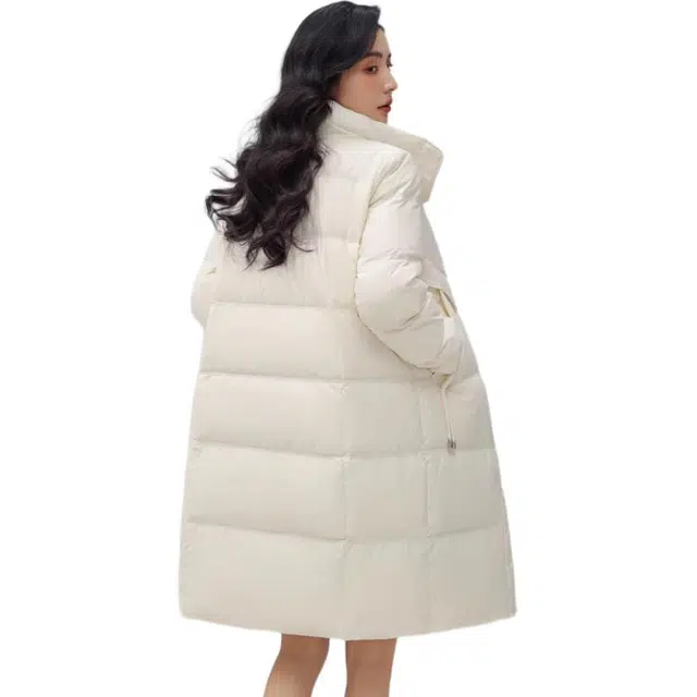 鸭鸭 纯色拉链修身立领中长款羽绒服 女款