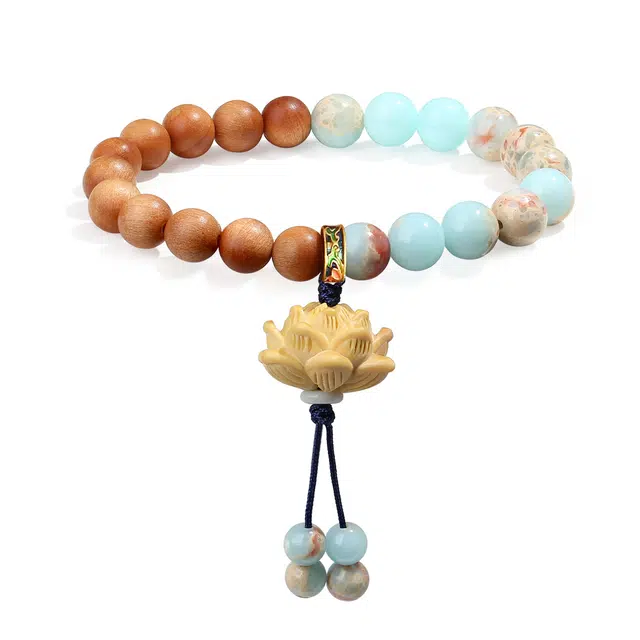 【普陀山官方已祝福】 普陀山文创 时来运转莲花手链平安圆满转运珠文玩盘玩佛珠串 生日纪念日送礼 金丝檀木 手串 男女同款情侣款