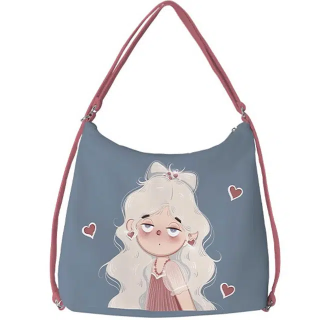 奥松 托特包可爱轻便学生装书单肩双肩包 绒面科技布 斜挎包 男女同款情侣款 蓝色公主两用