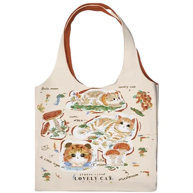 奥松 家用家居可爱黄色慵懒风设计感小众夏天上班通勤手提袋 帆布 帆布包单肩包 男女同款情侣款 橘猫