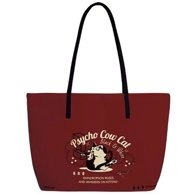 奥松 家用家居可爱上班通勤大容量托特包手提包 绒面科技布 单肩包 男女同款情侣款 奶牛皮皮红色