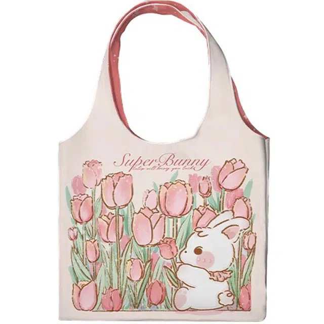 奥松 兔兔超人慵懒风大容量上班通勤手提包 绒面科技布 单肩包 常规 女款 郁金香花海