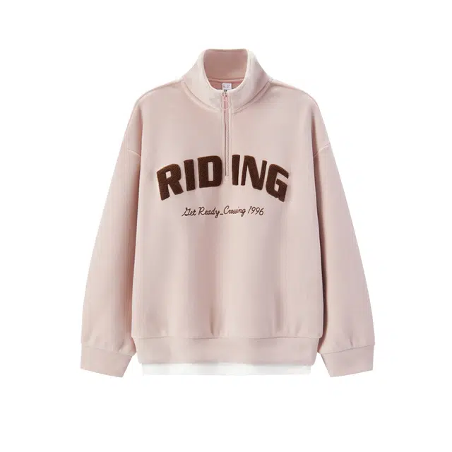 森马 摇粒绒宽松字母绣花立领拼接假两件卫衣 女款