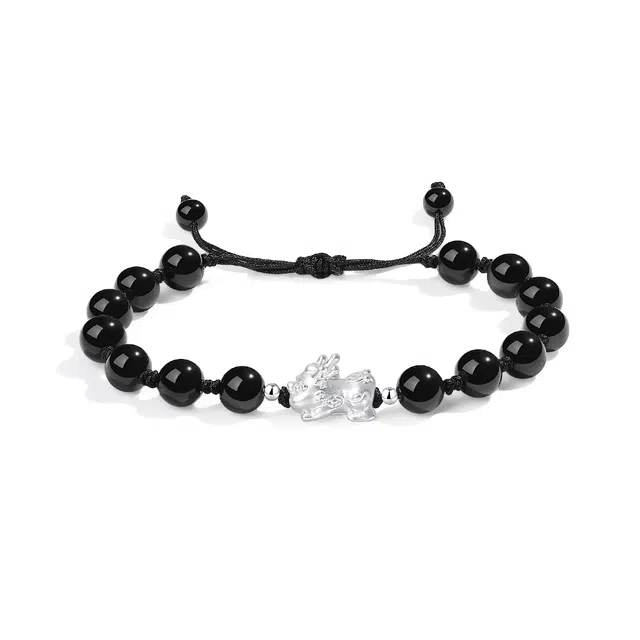 【普陀山官方已祝福】 普陀山文创 招财纳福千古瑞兽编织一对手饰吉祥如意转运珠串珠手饰 纪念日生日礼盒送礼  黑曜石 手链 男女同款情侣款