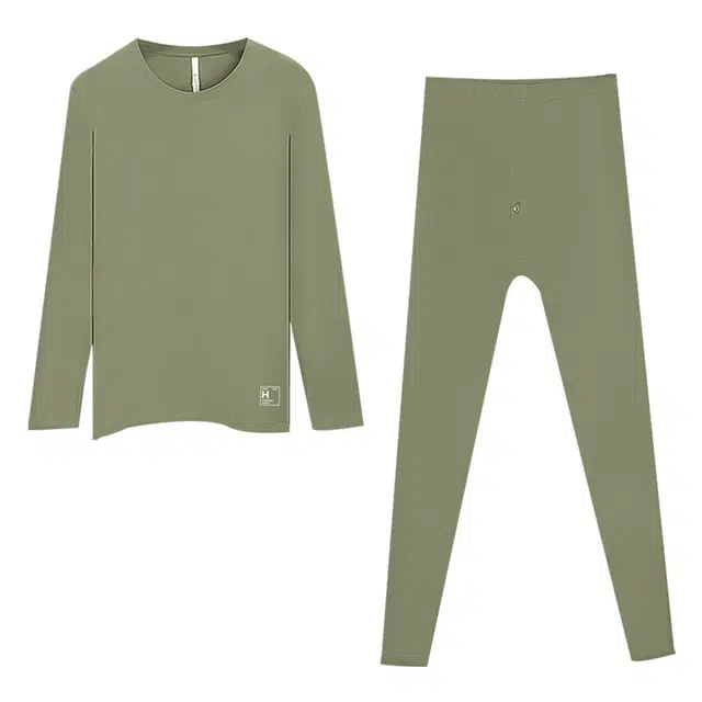 红豆 圆领简约舒适薄款上衣纯色长裤保暖套装 男款