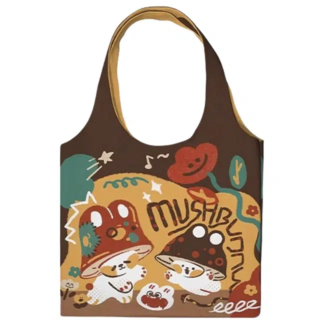 奥松 家用家居大容量上班通勤慵懒风松弛设计感小众布袋 绒面科技布 单肩包 男女同款情侣款 菇菇兔和尚包