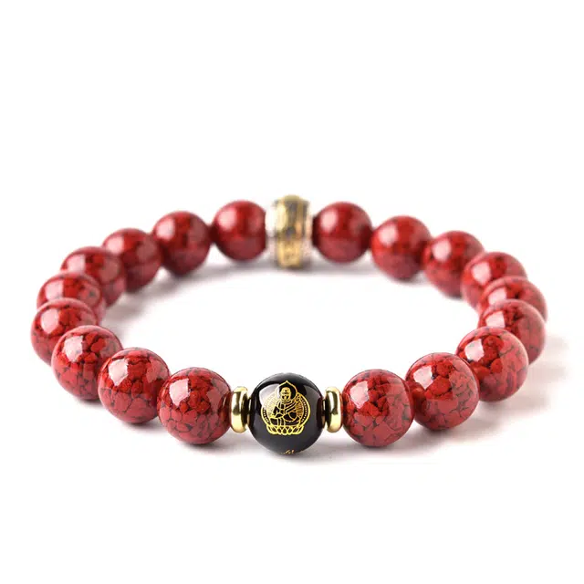 灵菲 十二生肖 精品典藏款高含量晶体砂 烫金黑玛瑙珠 国潮复古新中式 再造辰砂朱砂 手串 男款