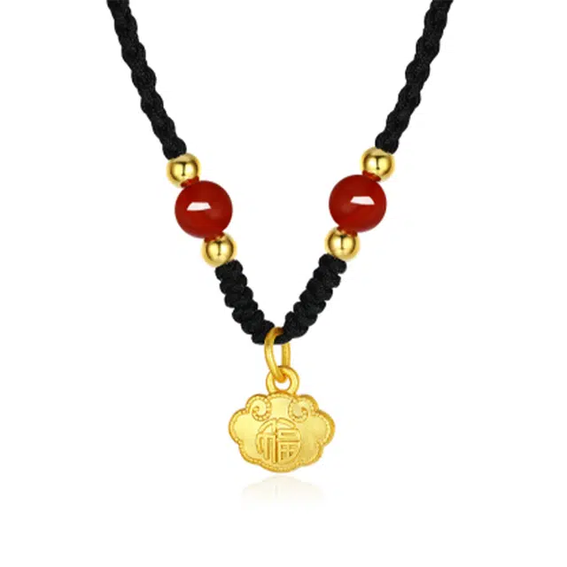 万娜 小福锁平安锁如意锁吊坠 新中式国风设计 日常通勤个性 玛瑙 项链 男女同款情侣款