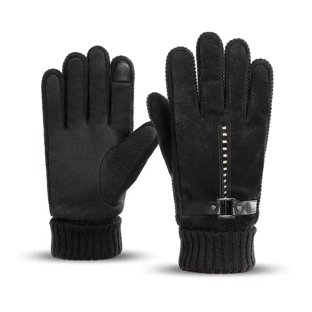 浪莎 皮冬天骑行电瓶车摩托车保暖加绒加厚防寒防风骑车防滑防风学生开车可触屏防滑 猪皮 运动手套 男款