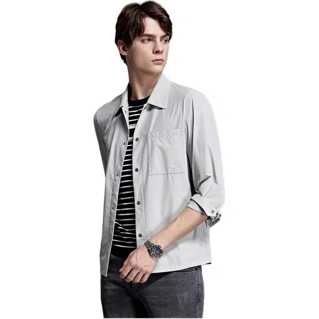 迪柯尼 纯色简约轻薄翻领单排扣长袖夹克外套 男款