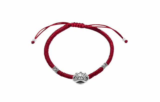 牧言 国潮复古新中式个性简约小众高级感 中性风立体几何线条编织黑绳可调节手饰 合金 醒狮手链 男女同款情侣款