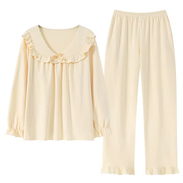 莫代尔 温柔亲肤细腻柔软舒适轻盈有口袋长袖长裤睡衣套装 女款 杏色